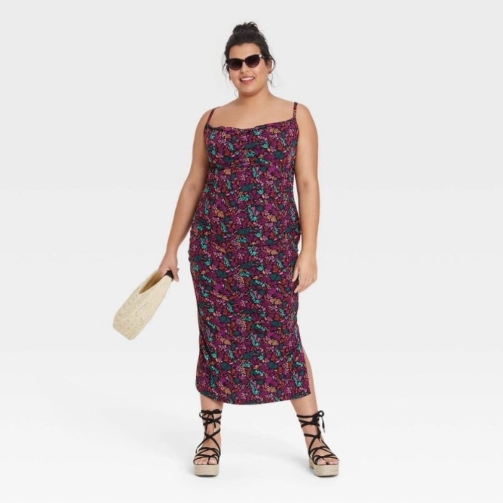 Ava & Viv Floral Midi Dress - Pink and Green